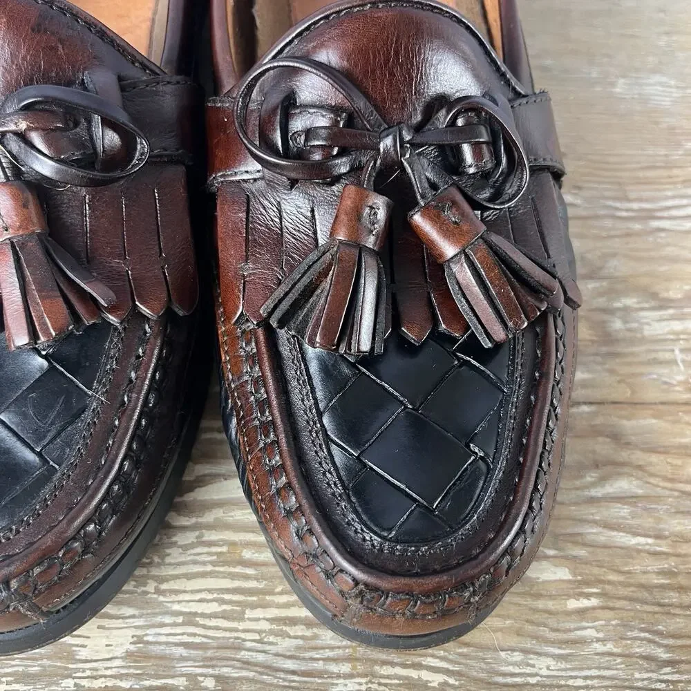 Vtg Johnston Murphy Italy Passport Aragon Kiltie Tassel Loafers 9M Woven Leather